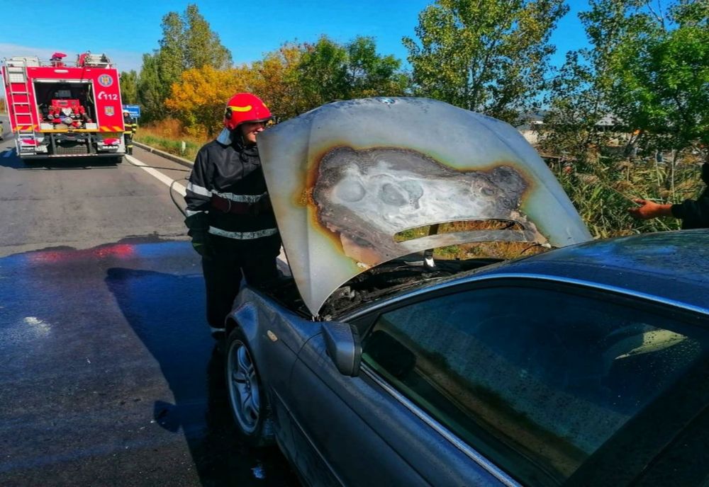 Autoturism în flăcări pe DN 5 Giurgiu - București  