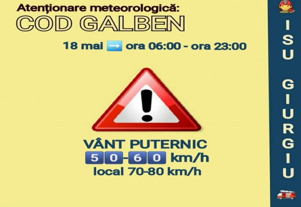 Zi cu vânt puternic în județul Giurgiu. Ce recomandă ISU 