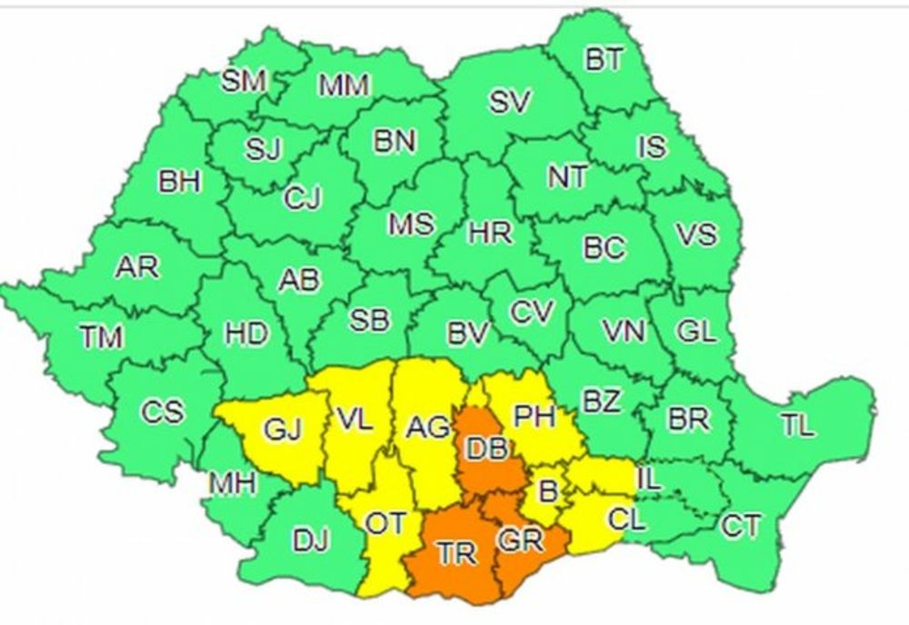 Cod portocaliu de vreme rea, în Giurgiu. Sunt anunţate ploi abundente!