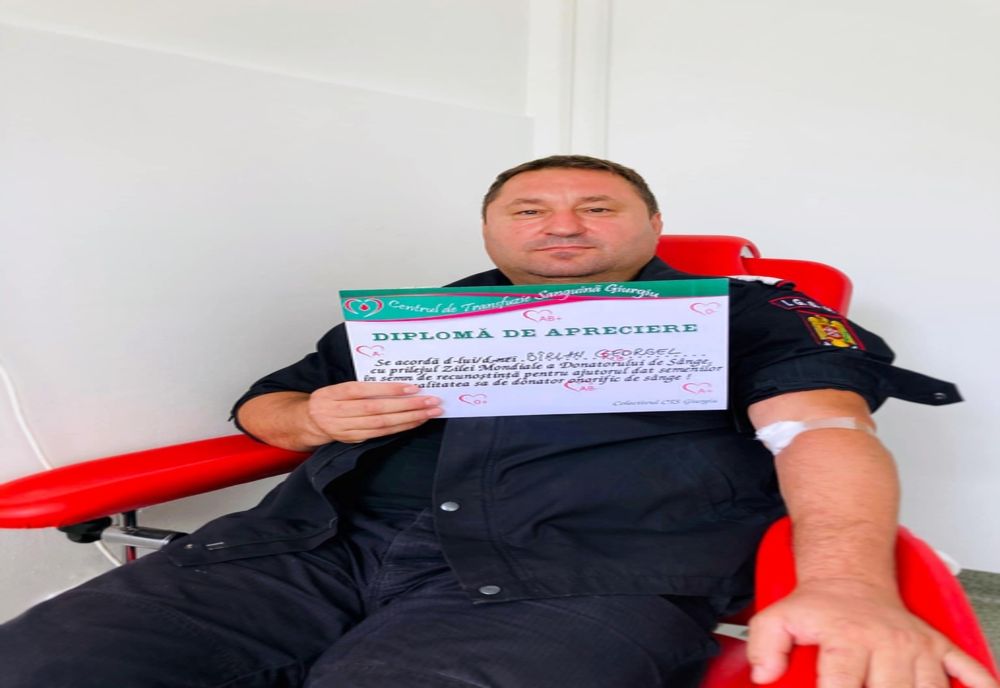 Giurgiu. Patru pompieri au primit diplome de apreciere, cu prilejul Zilei Mondiale a Donatorului de Sânge