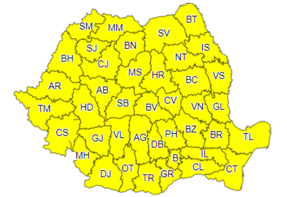 Avertizare Cod Galben de vânt, ploi și ninsori în mai multe judeţe din țară, până duminică