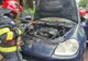 Autoturism în flăcări pe o stradă din municipiul Giurgiu